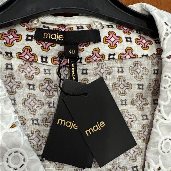 NWT Maje Romelange Geometric Print Linen Removable Lace Collar Dress size 40 - Picture 8 of 14